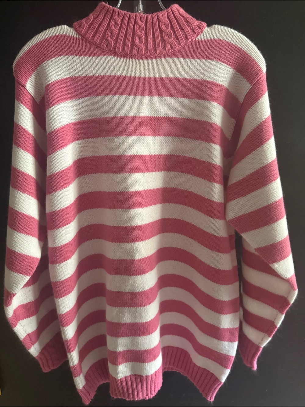Striped Pink & Cream Cable Mock Turtleneck Sweater M